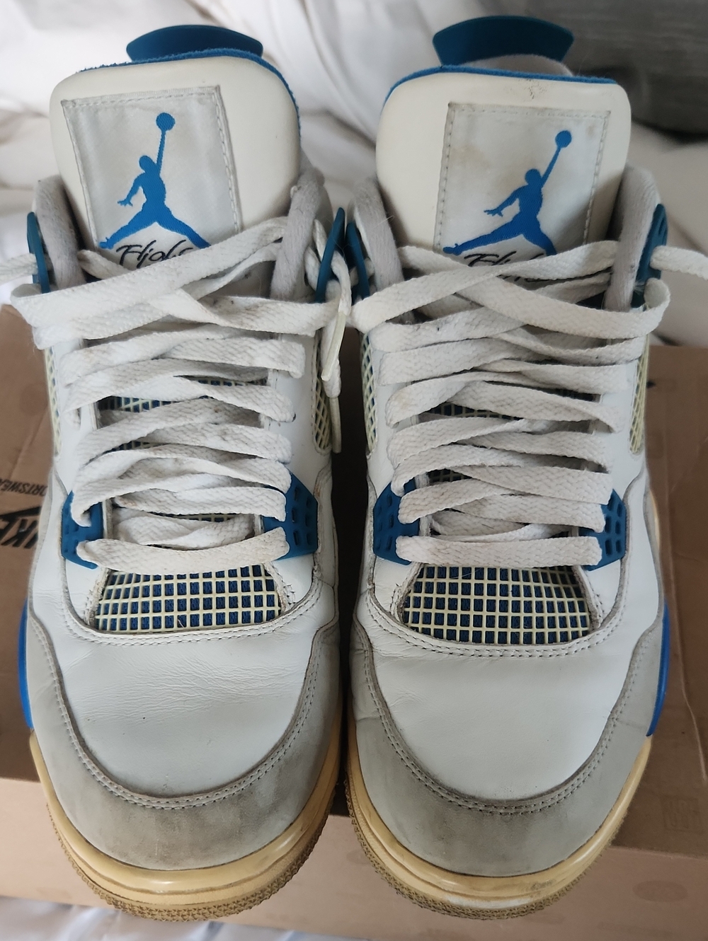 Nike Air Jordan 4 White and Blue Men's Retro Sneakers, Size 8.5